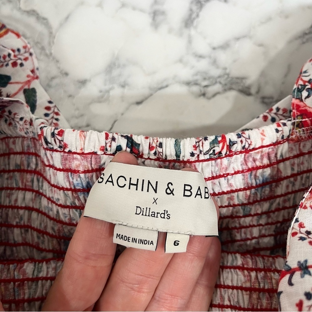 Sachin & Babi Danni Block Print Floral Square Neck Flutter Sleeve Maxi Dress 6 - Picture 11 of 12